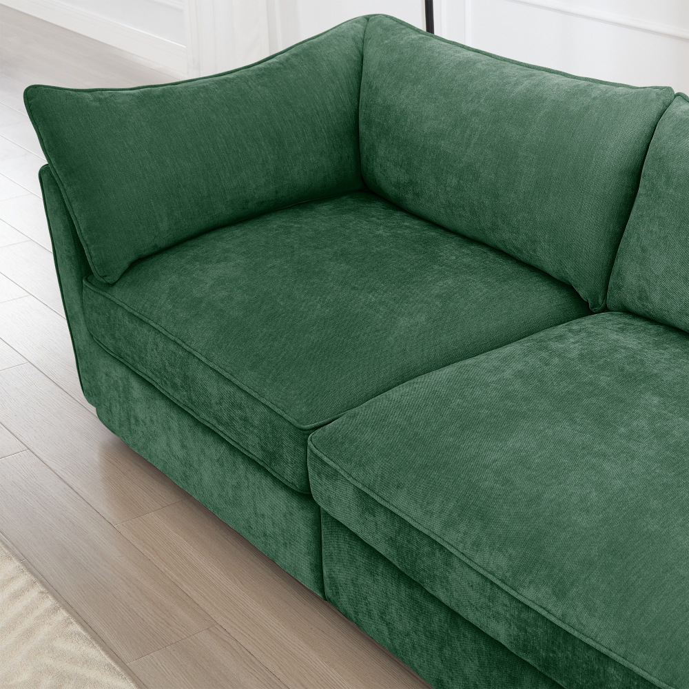 Green Chenille L-Shaped Sectional Sofa, 4-Seat Modular Couch with Movable Ottoman, Crescent Armrests & Wraparound Back Cushions for Living Room