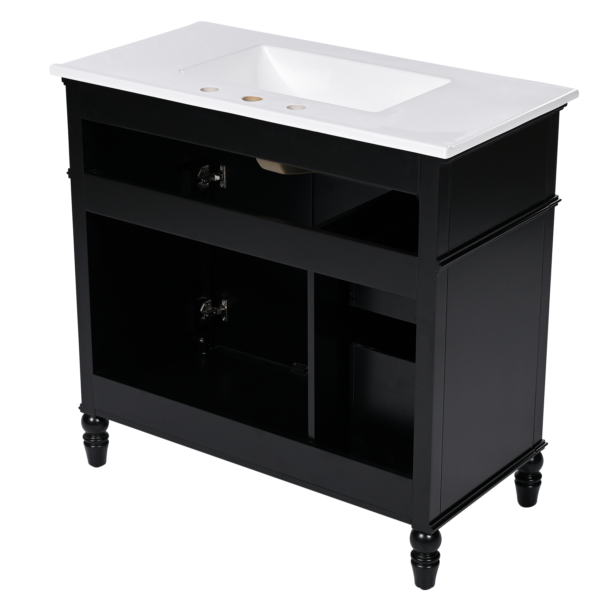 36" Black Bathroom Vanity with Ceramic Sink Top, Vintage Freestanding Cabinet with Soft-Close Drawers & Storage