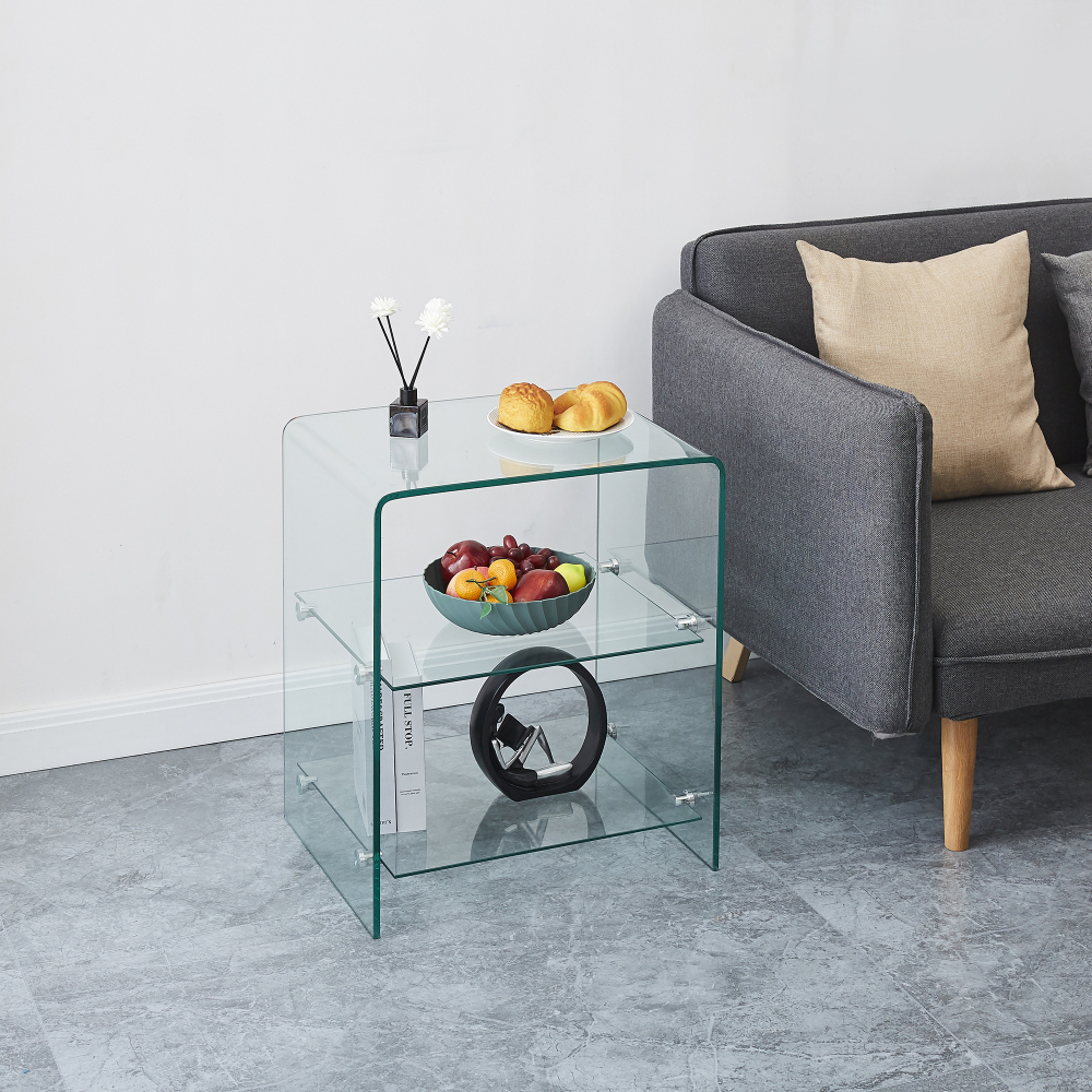 Modern Tempered Glass Side Table - Clear 2-Tier Coffee Table for Living Room
