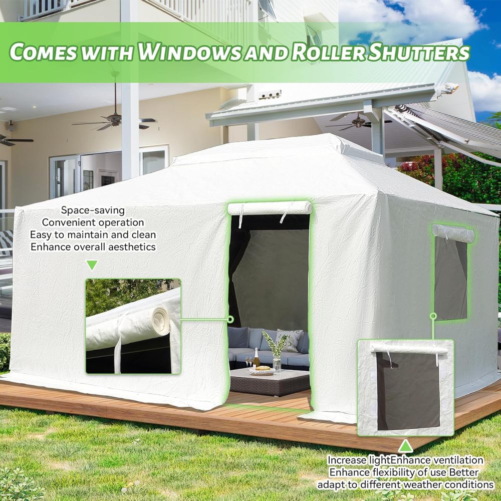 12'x16' Universal Hardtop Gazebo Enclosure Cover with Sidewalls, Waterproof Winter Storage Tent with Mesh Windows & Zippered Door