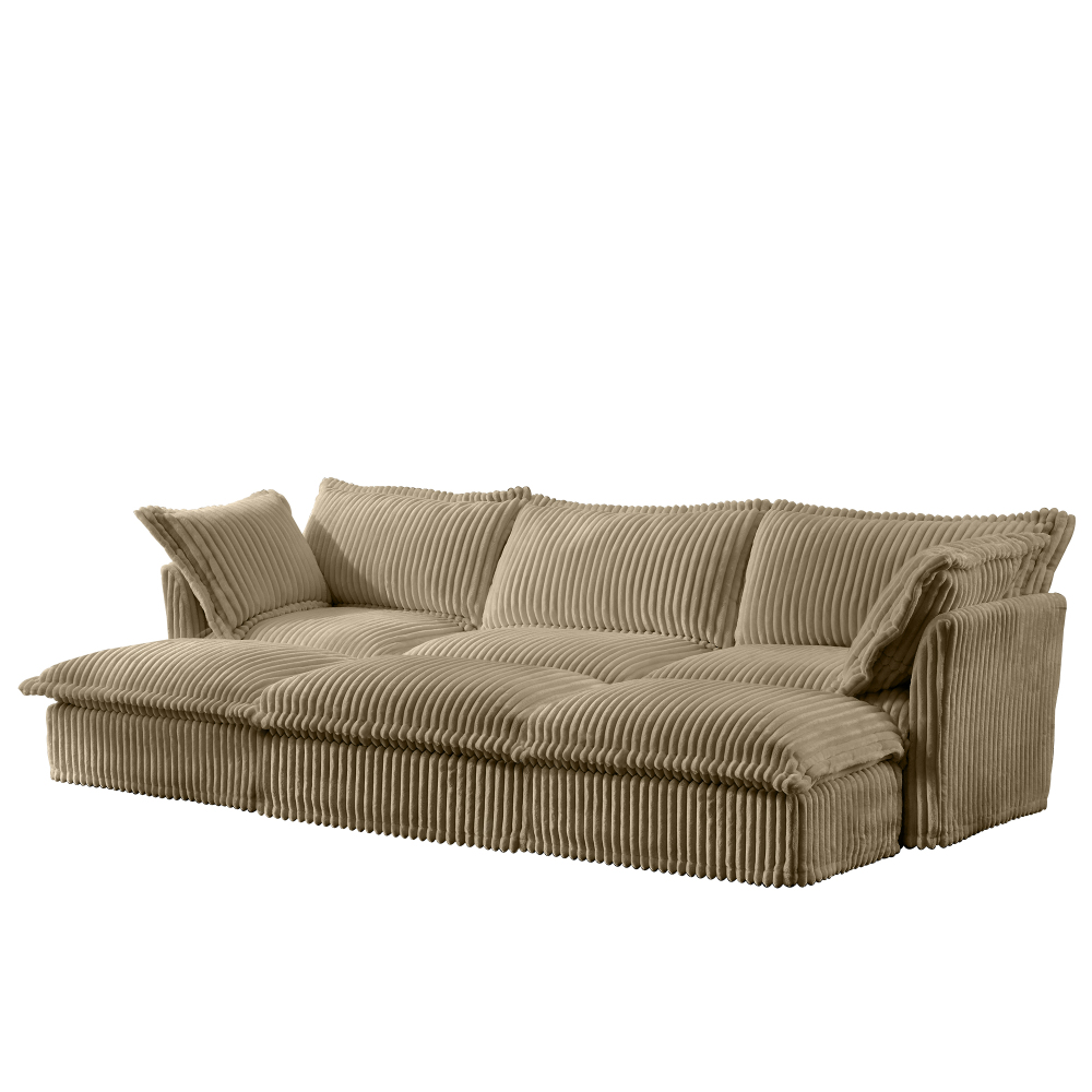 Camel Corduroy Modular Sofa with 3 Ottomans | Oversized Deep Seat Cloud Couch | Removable Slipcovered Sectional Sleeper