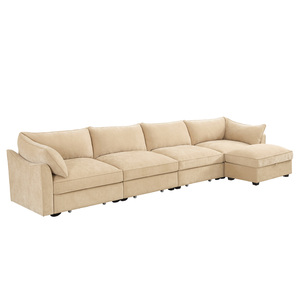 L-Shaped Modular Sofa with Hidden Storage Drawers, Chenille Fabric Sectional Couch for Living Room