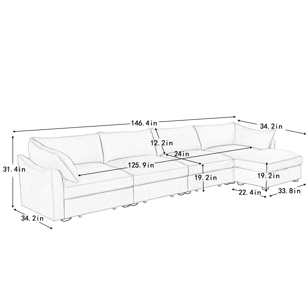 L-Shaped Modular Sofa with Hidden Storage Drawers, Chenille Fabric Sectional Couch for Living Room