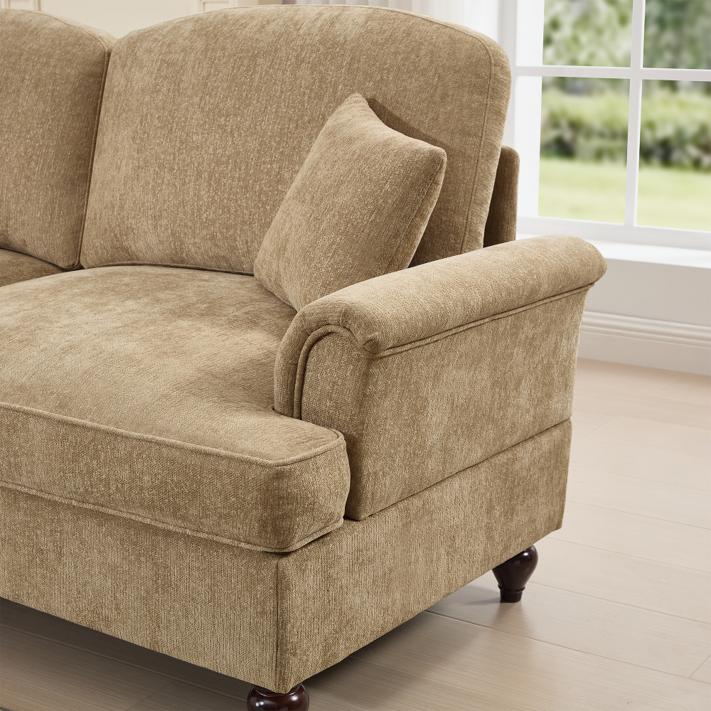 Classic 2-Piece Sofa Set with Removable Ruffle Skirts, Flared Arms & Spindle Legs - 3-Seater Couch and Loveseat for Living Room, Light Coffee Chenille