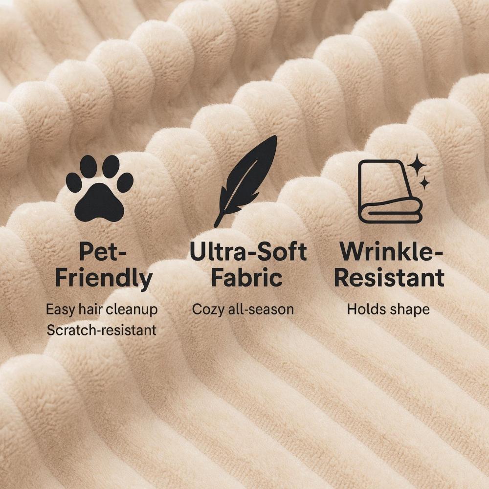 Modern Ribbed Corduroy Lounge Chair - Beige Compressed Round Sofa with Lumbar Pillows for Living Room & Bedroom