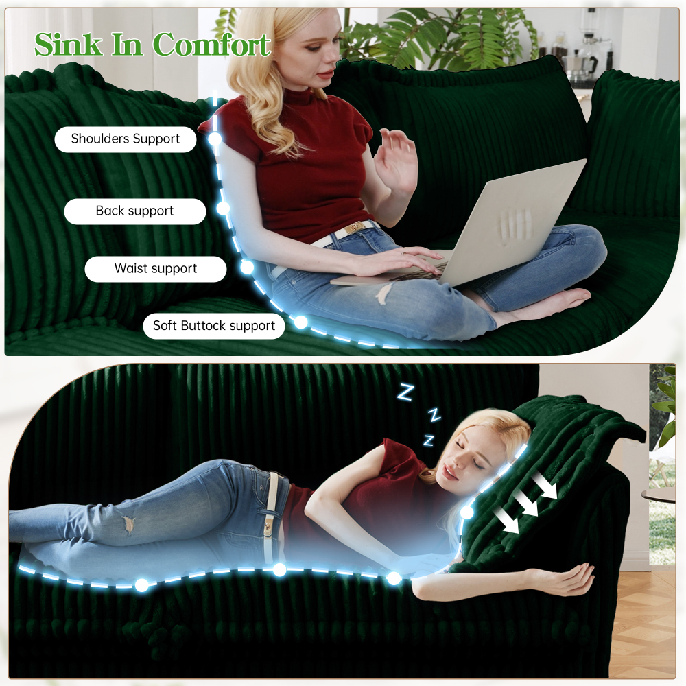 Oversized Modular Corduroy Sofa Set - Deep Seat 3-Seater Sectional with 3 Ottomans, Convertible Sleeper Couch for Living Room