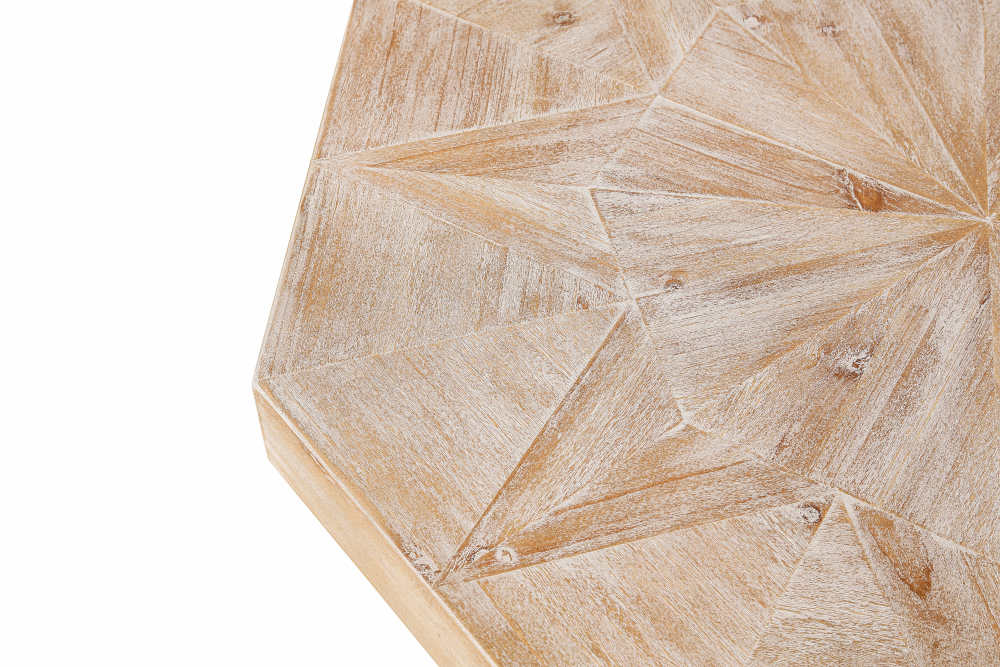 Vintage Octagonal Coffee Table with Patchwork Wood Top & Cross Metal Legs - Rustic Farmhouse Accent Table for Living Room