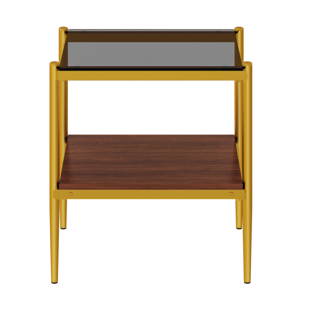 Set of 2 Modern Gold End Tables with Tempered Glass Top and Storage Shelf, Rectangle Side Tables for Living Room