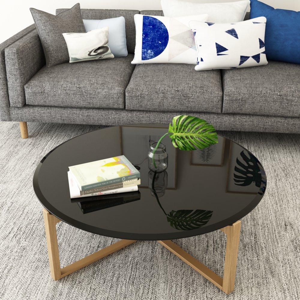 38.6" Round Black Tempered Glass Table Top - 2/5" Thick Beveled Edge Replacement for Dining, Coffee & Patio Tables