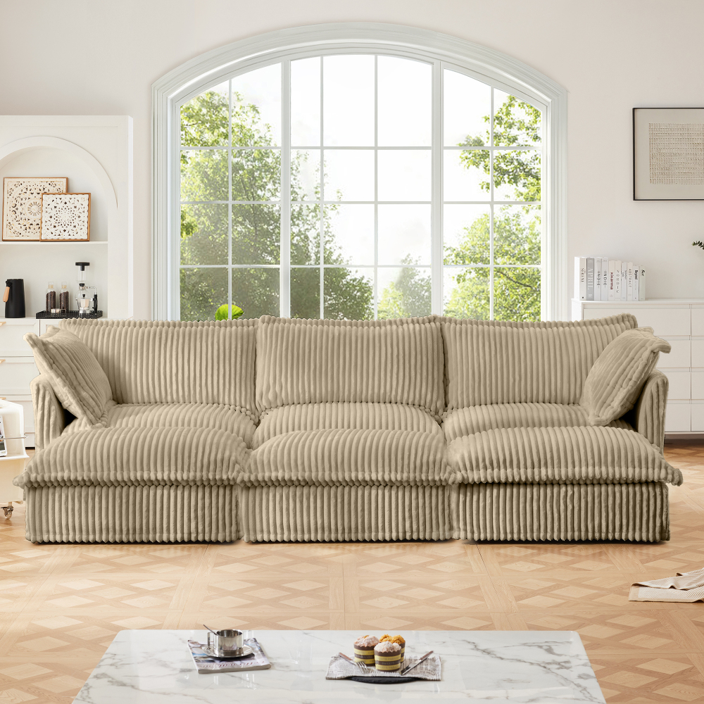 Camel Corduroy Modular Sofa with 3 Ottomans | Oversized Deep Seat Cloud Couch | Removable Slipcovered Sectional Sleeper