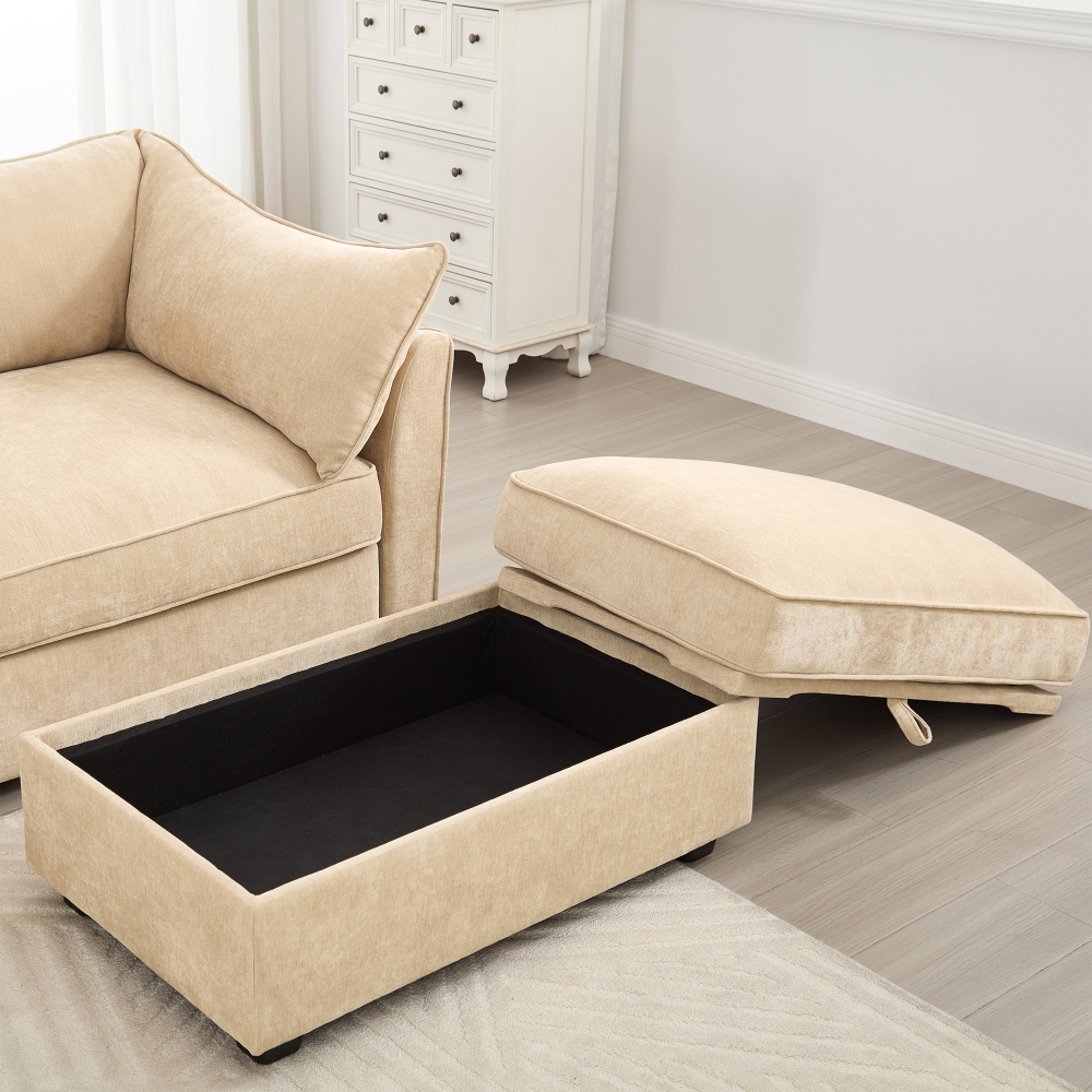 L-Shaped Modular Sofa with Hidden Storage Drawers, Chenille Fabric Sectional Couch for Living Room