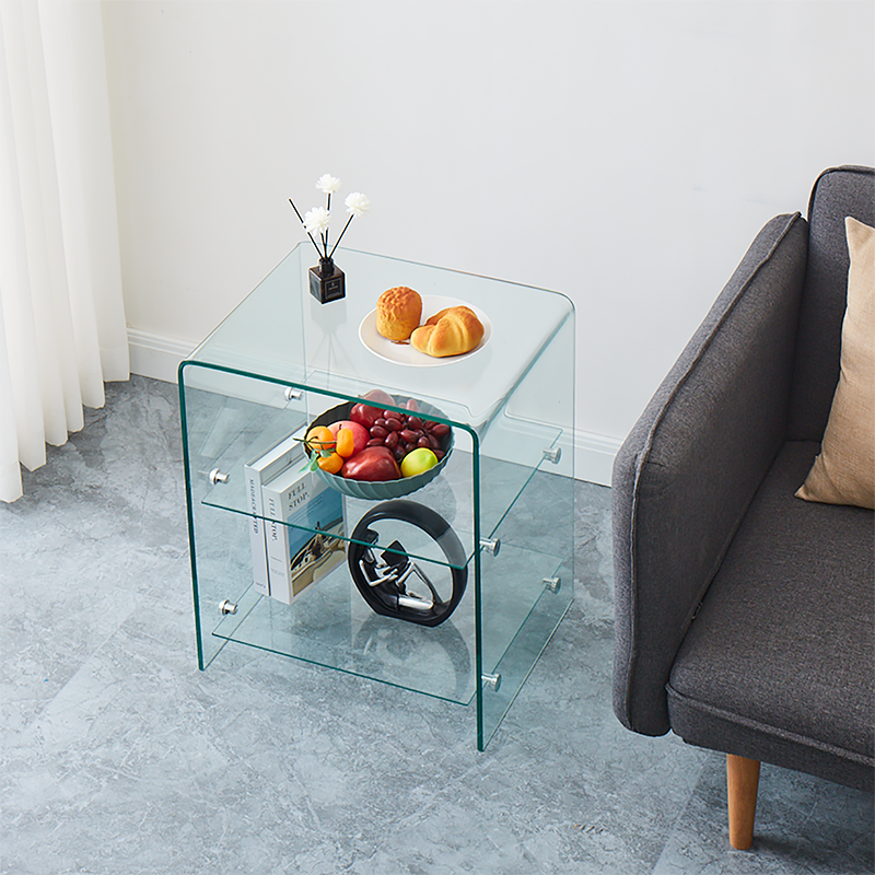 Modern Tempered Glass Side Table - Clear 2-Tier Coffee Table for Living Room