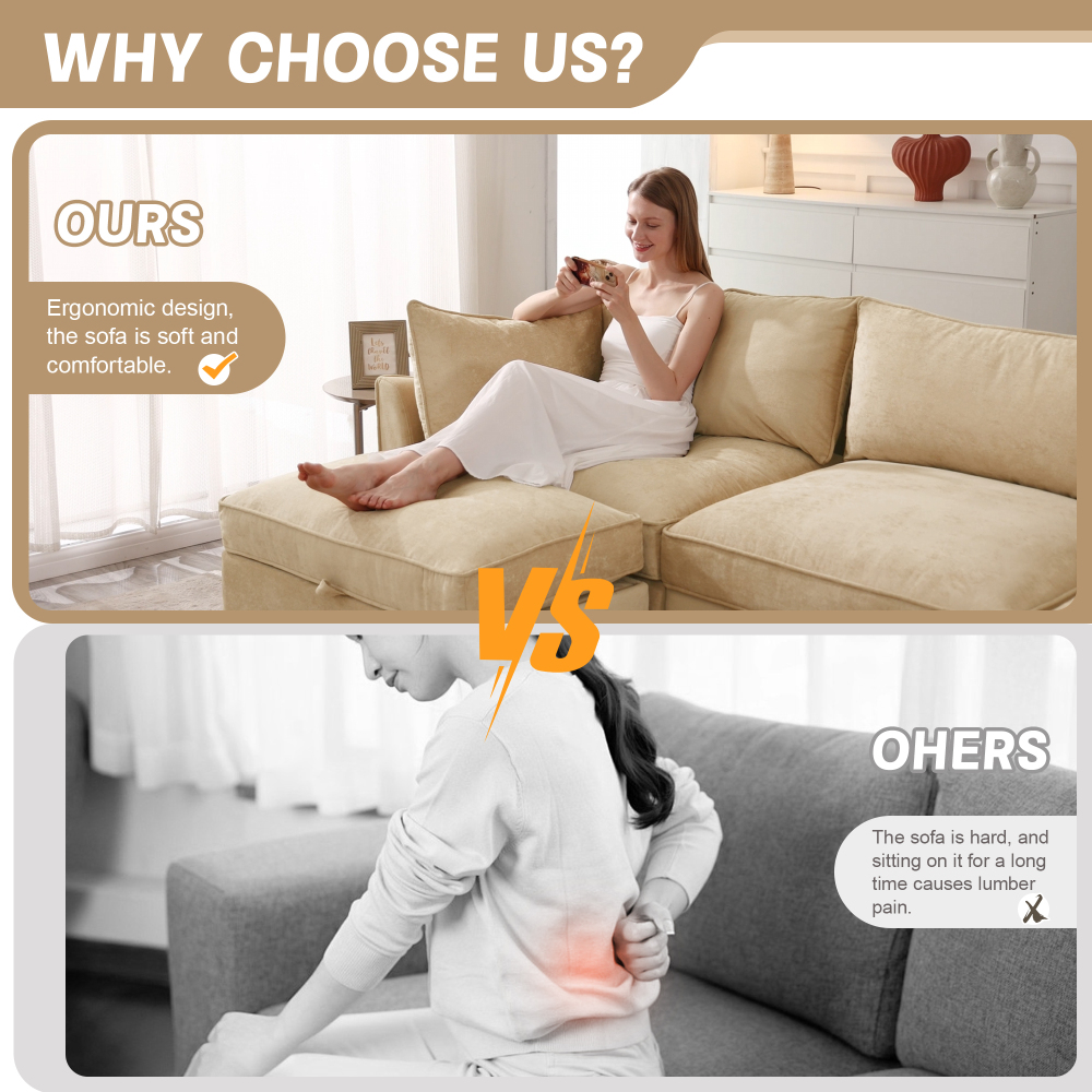 L-Shaped Modular Sofa with Hidden Storage Drawers, Chenille Fabric Sectional Couch for Living Room