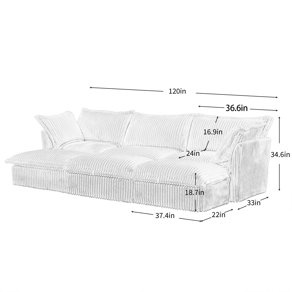 Oversized Modular Corduroy Sofa Set with 3 Ottomans - Black Convertible Sleeper Couch & Sectional