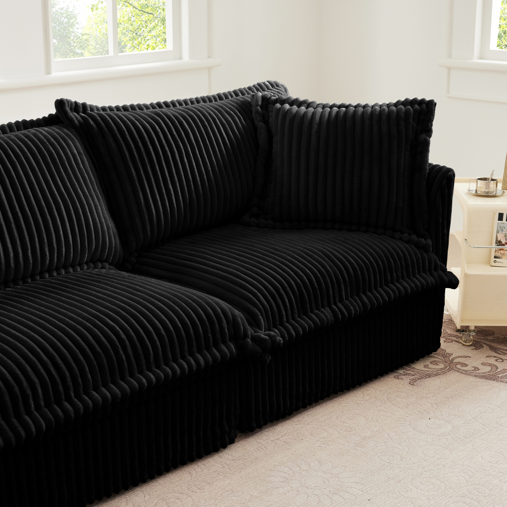 Koala Modern Corduroy Sofa - Black Plush Loveseat with Deep Seating & Removable Covers