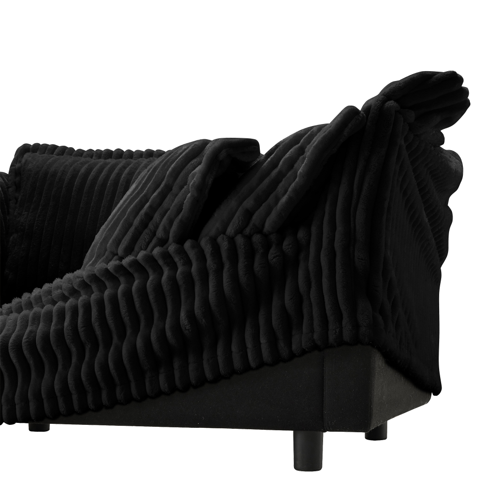 Koala Modern Corduroy Sofa - Black Plush Loveseat with Deep Seating & Removable Covers