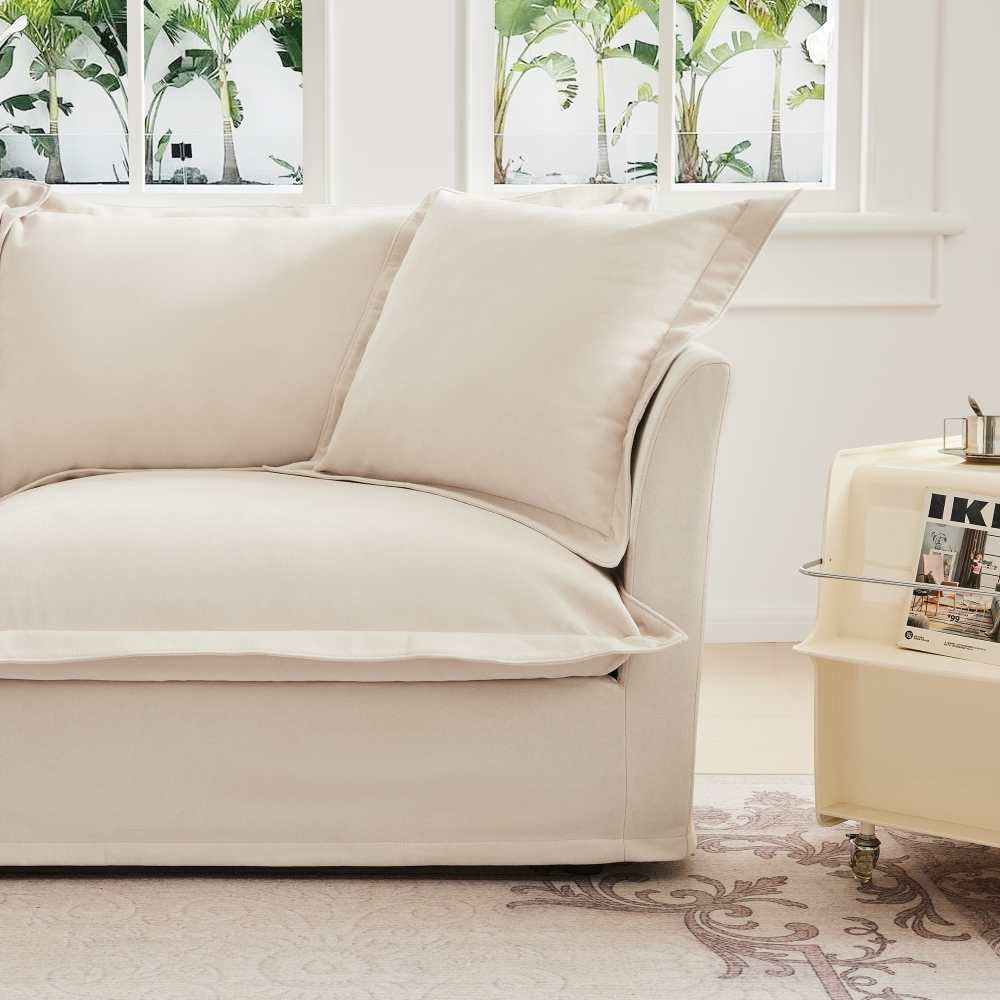 Koala Cream Chenille Armless Sofa Chair - Deep Seat Modern Loveseat with Removable Washable Covers