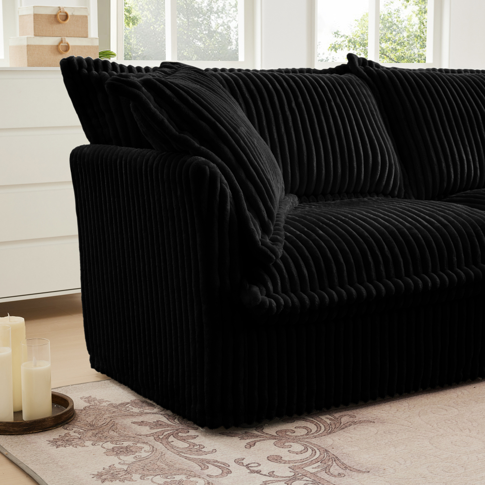 Koala Modern Corduroy Sofa - Black Plush Loveseat with Deep Seating & Removable Covers