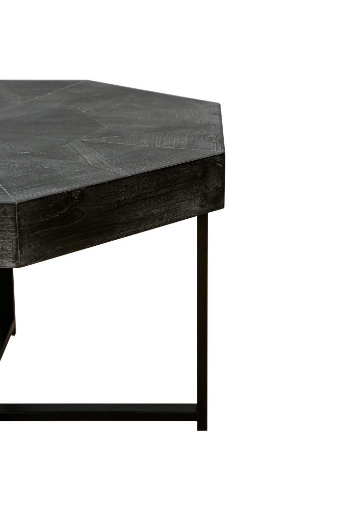 Vintage Octagonal Coffee Table with Patchwork Wood Top & Cross Metal Legs - 30" Antique Black Farmhouse Centerpiece for Living Room