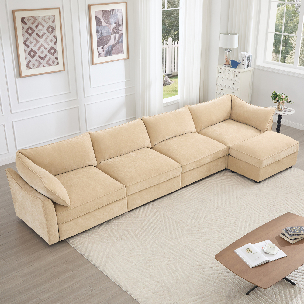 L-Shaped Modular Sofa with Hidden Storage Drawers, Chenille Fabric Sectional Couch for Living Room
