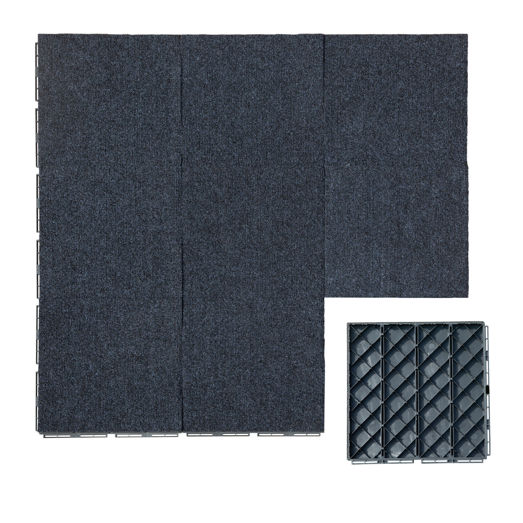 Interlocking Plastic Deck Tiles - Grey Modular Outdoor Carpet Flooring with Durable Base for Patio, Balcony & Porch