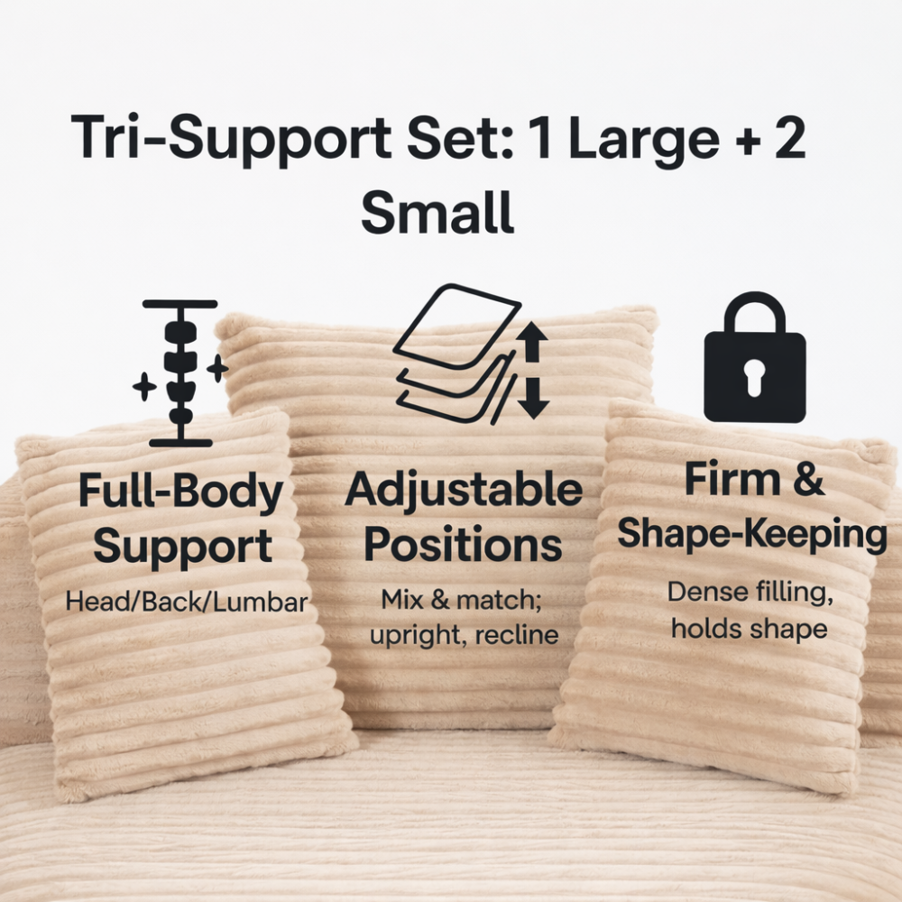 Modern Ribbed Corduroy Lounge Chair - Beige Compressed Round Sofa with Lumbar Pillows for Living Room & Bedroom