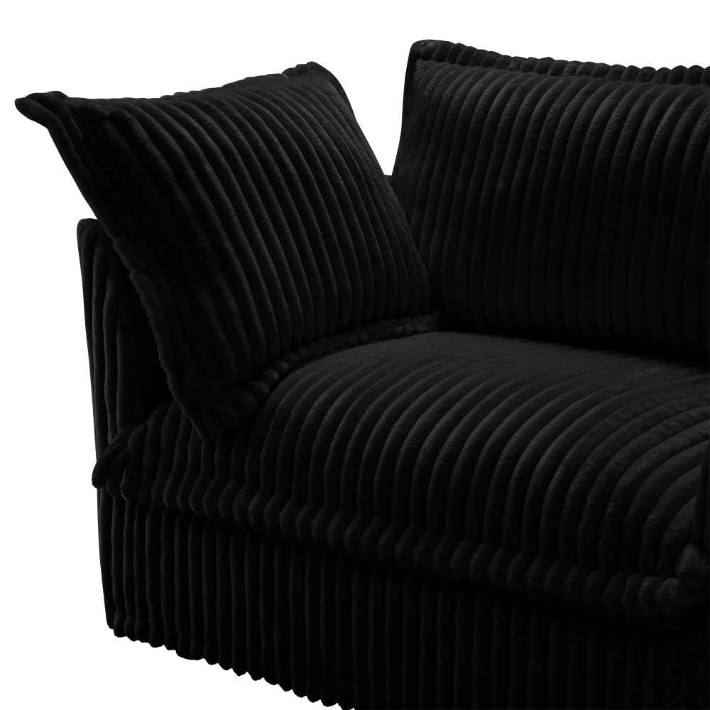 Koala Modern Corduroy Sofa - Black Plush Loveseat with Deep Seating & Removable Covers