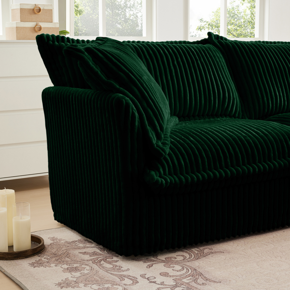 Koala Modern Corduroy Sofa - Plush Deep Seat Loveseat with Removable Washable Covers & High Back Pillows, Emerald Green Accent Couch for Living Room