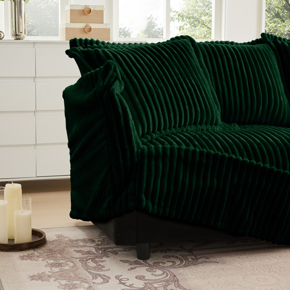 Luxurious Emerald Green Corduroy Loveseat Sofa with Deep Seating and Removable Washable Covers