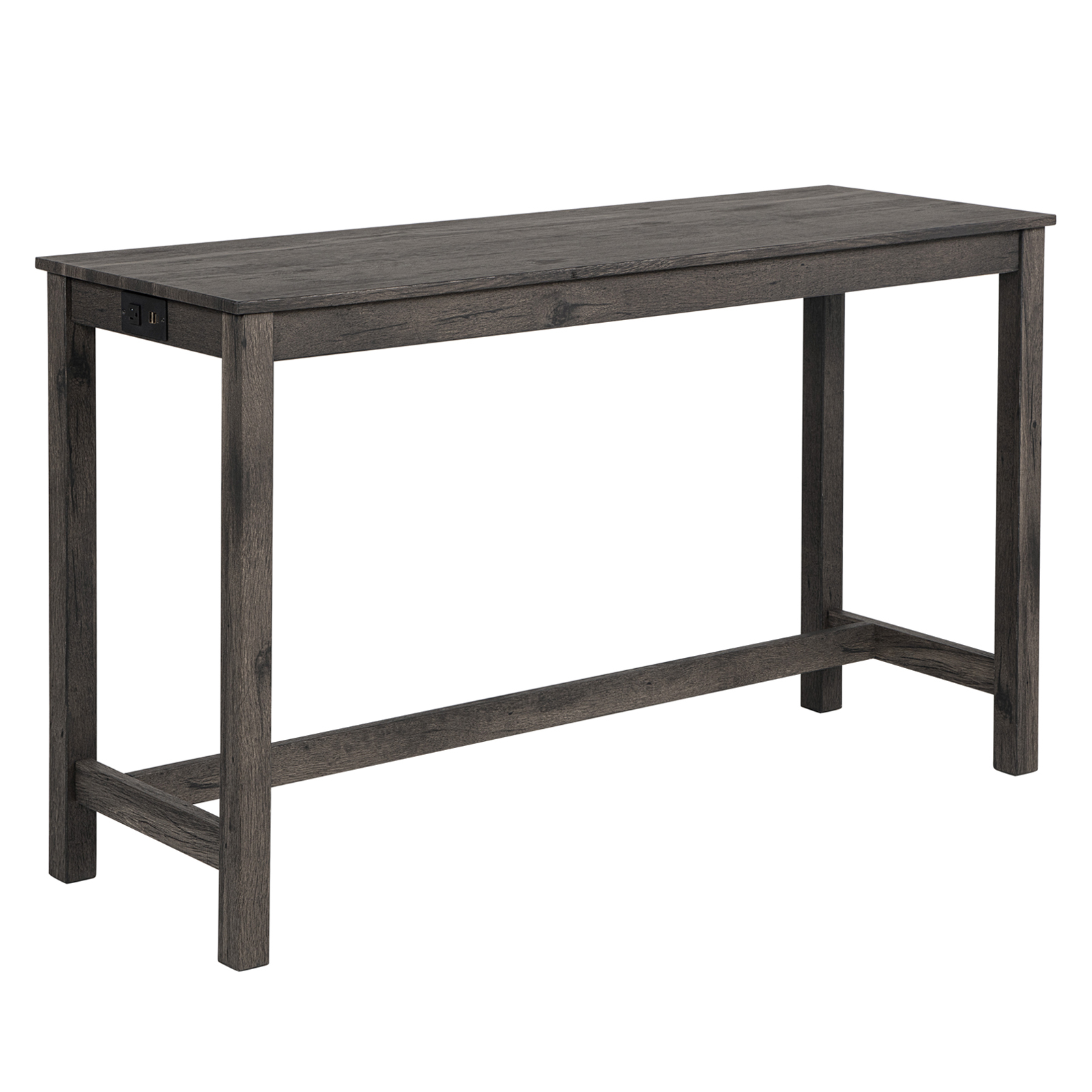 Dark Gray 4-Piece Sofa Bar Table Set with Power Outlet & USB Ports - Behind Couch Console Table with 3 Upholstered Stools for Living Room