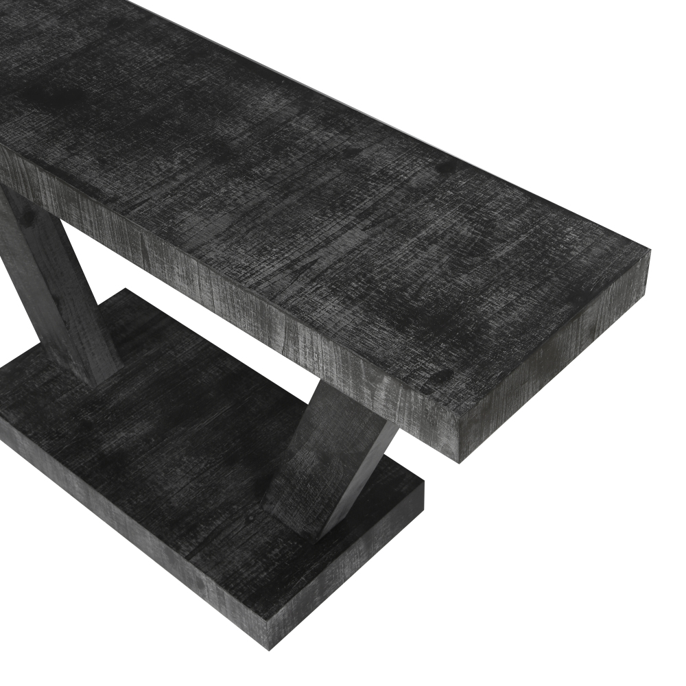 60" Rustic Farmhouse Console Table with Open Storage Shelf - Antique Black Distressed Wood Sofa Table for Entryway & Living Room