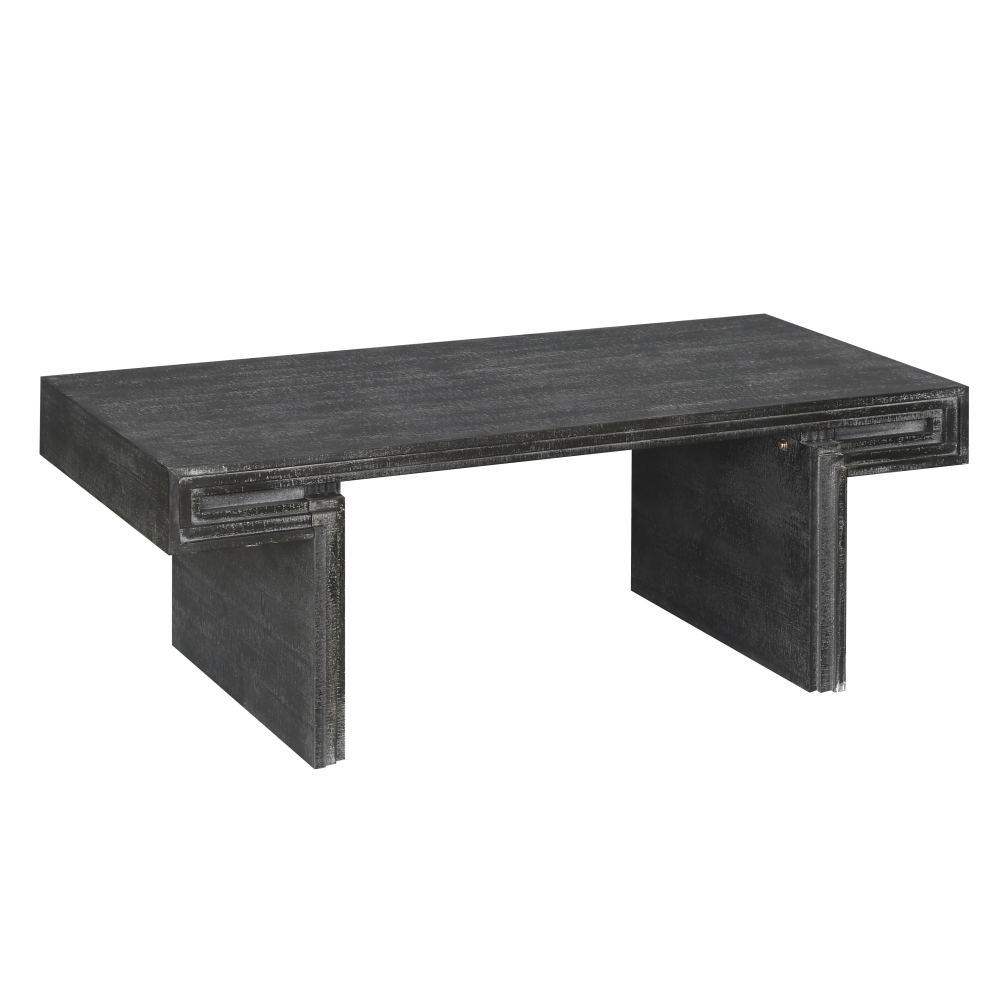 American Vintage Industrial Coffee Table, Premium Reclaimed Wood Texture Rectangular Design, Double-Tier Structure with Rustic Finish, Easy Assembly for Living Room & Office, Antique Black