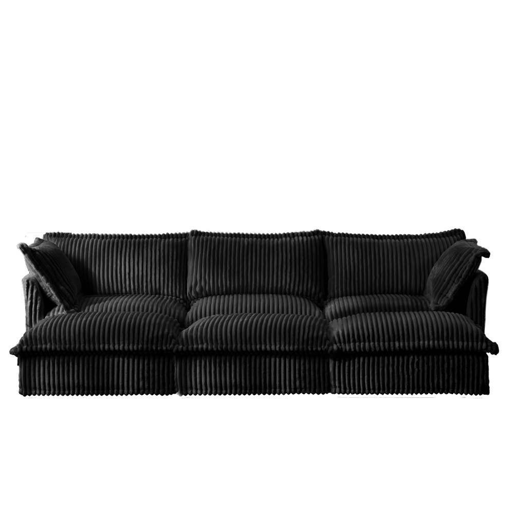 Oversized Modular Corduroy Sofa Set with 3 Ottomans - Black Convertible Sleeper Couch & Sectional