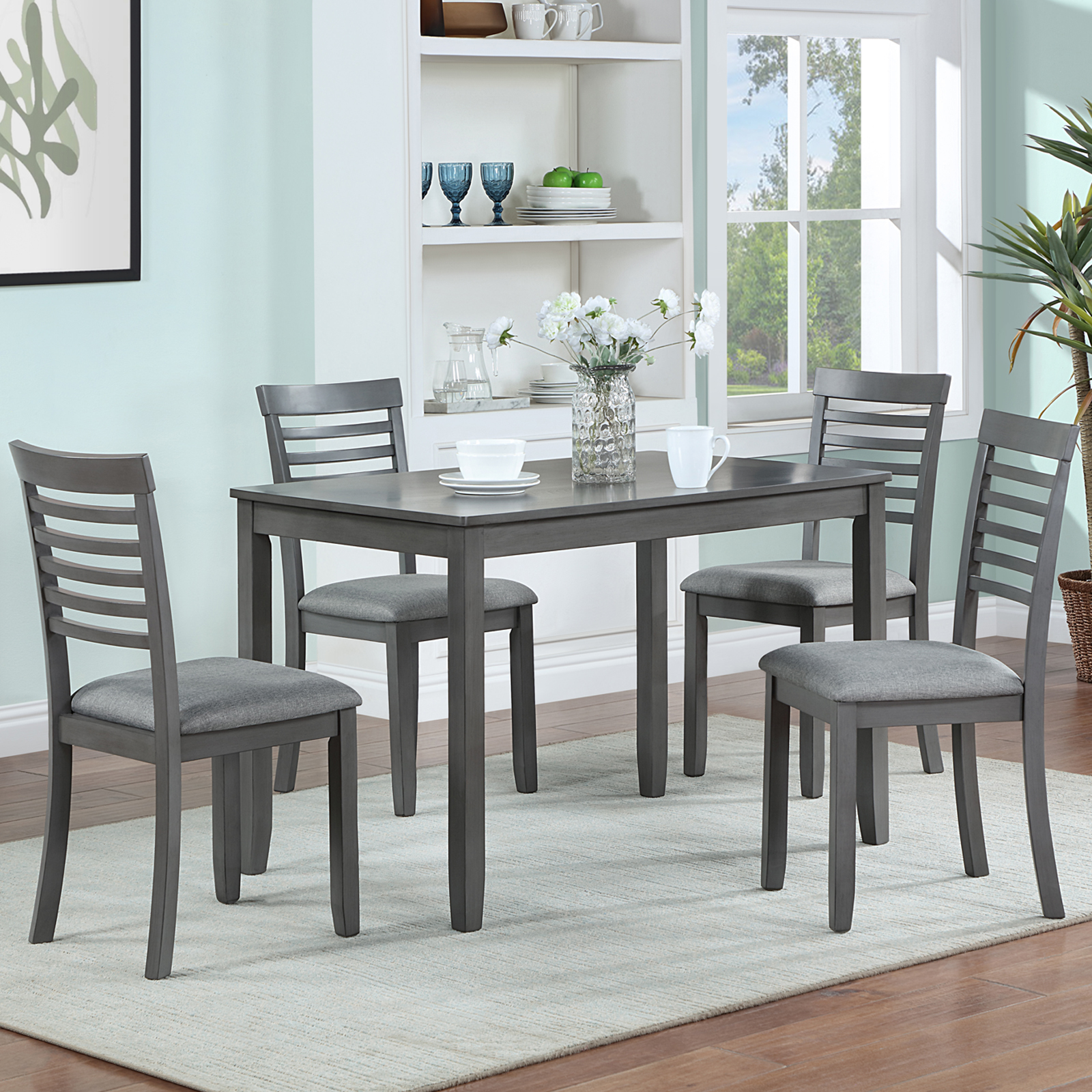 Modern Gray Acacia Wood Dining Table for Small Spaces - Rectangular Kitchen Table & Home Office Desk for 4