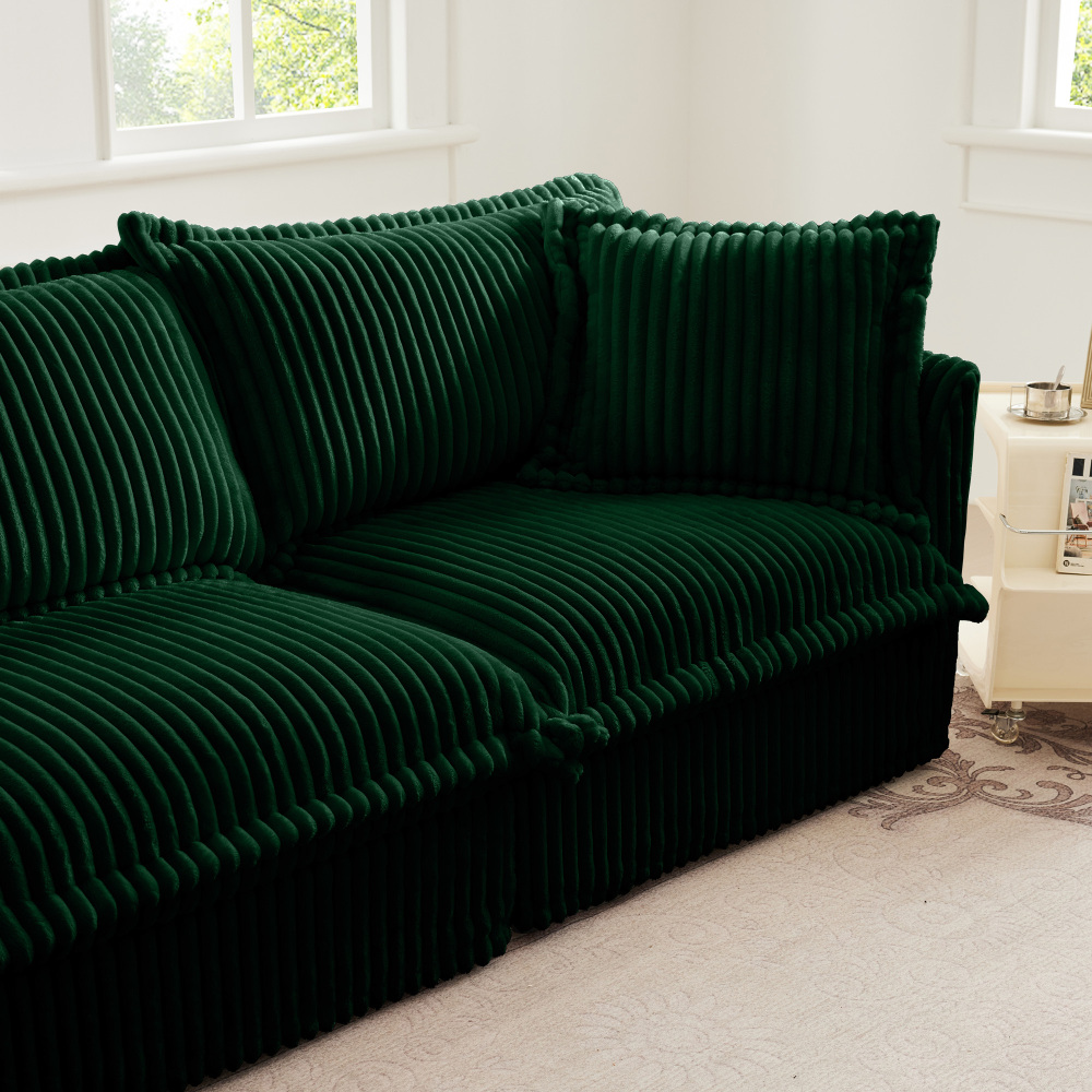 Koala Modern Corduroy Sofa - Plush Deep Seat Loveseat with Removable Washable Covers & High Back Pillows, Emerald Green Accent Couch for Living Room