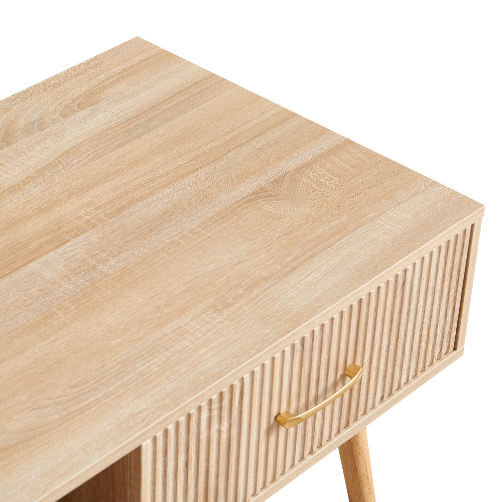 Modern Natural Wood Coffee Table with Sliding Storage Drawer & Solid Wood Legs for Living Room