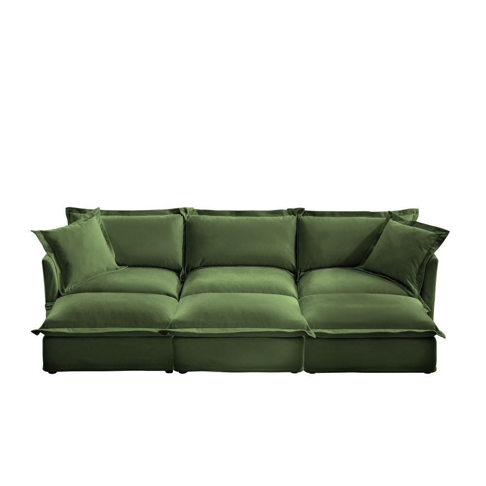Oversized Modular Chenille Sofa with 3 Ottomans - Deep Seat Green Slipcovered Sectional Couch