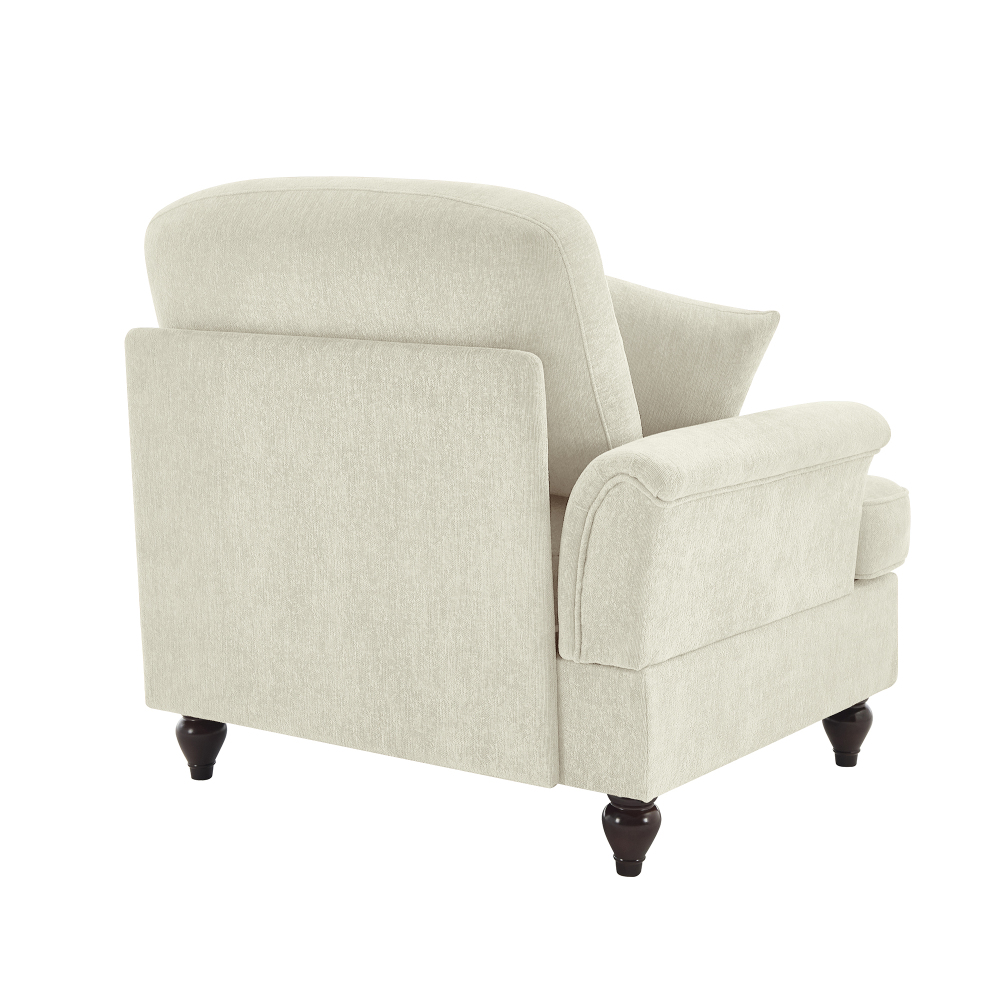 Elegant Chenille Armchair with Detachable Skirt & Spindle Legs - Beige White Cloud Couch for Living Room