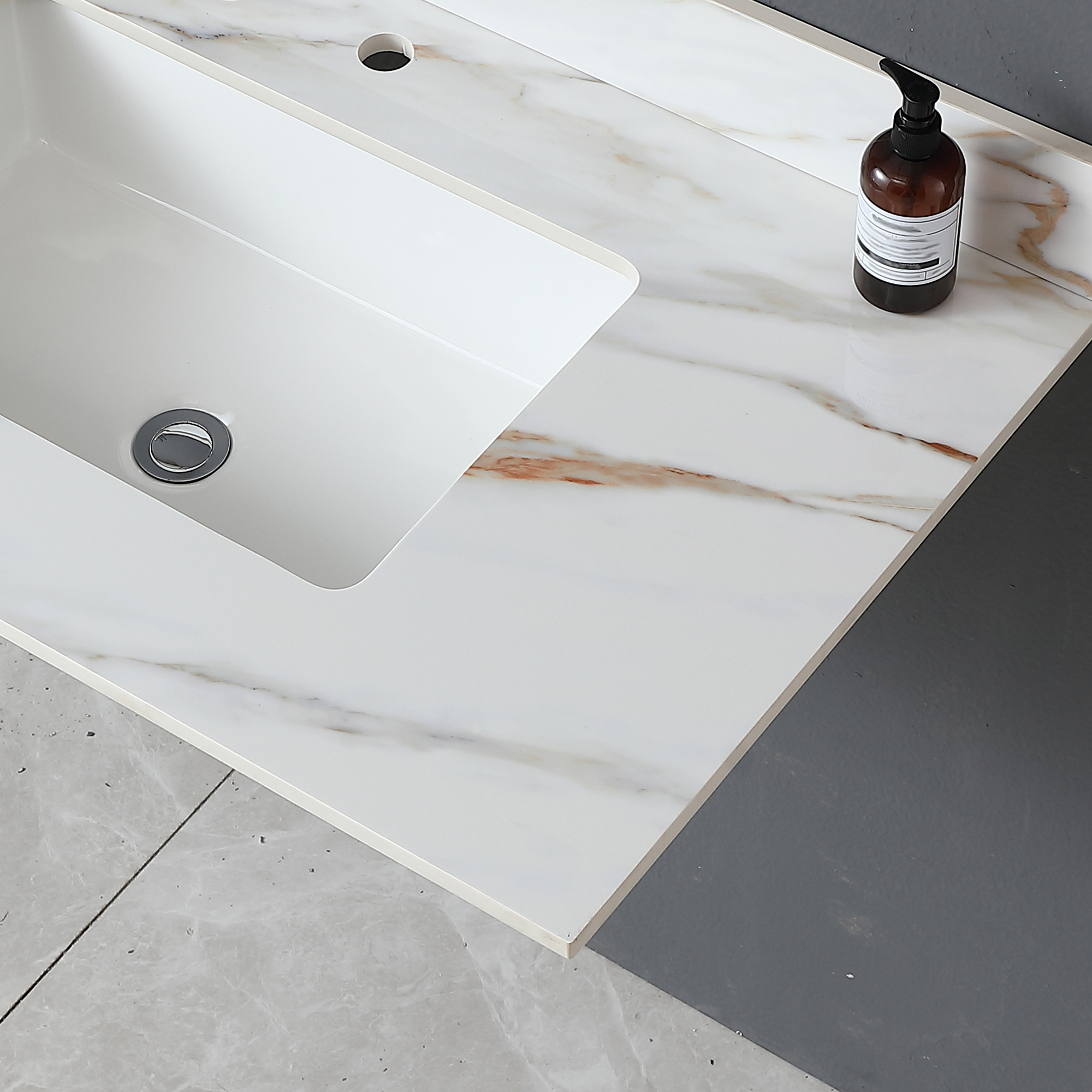37" Sintered Stone Bathroom Vanity Top with Undermount Rectangular Sink - Carrara White Marble Countertop with 4" Backsplash