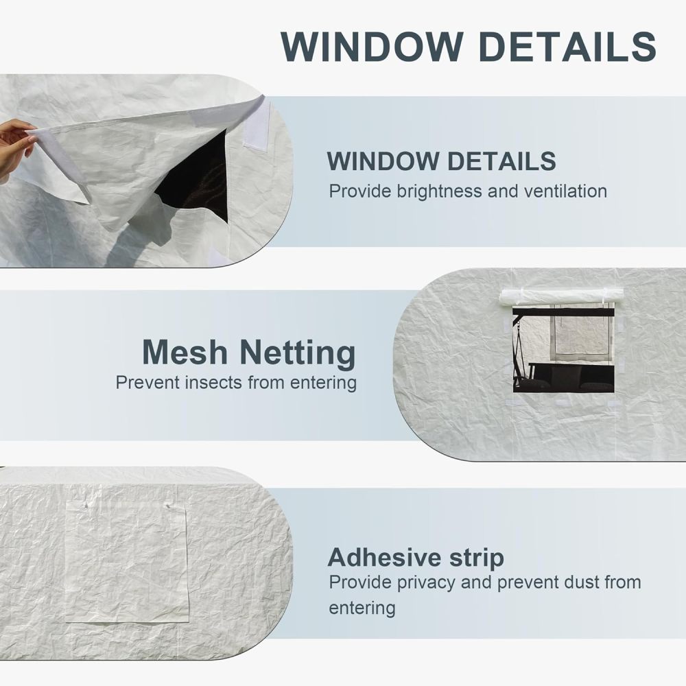 White Waterproof Winter Gazebo Enclosure Cover with Zippered Door & Mesh Windows for 8'x8' Metal Patio Canopy