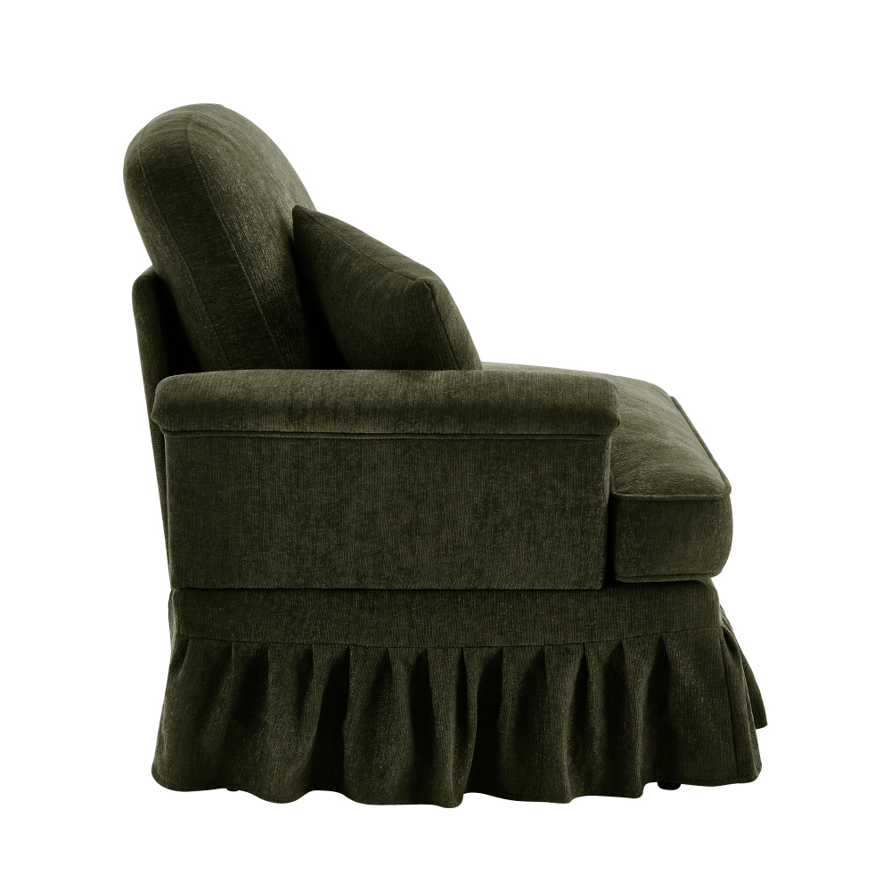 Green Chenille Modular Chaise Lounge with Detachable Ruffled Skirt & Throw Pillow - Elegant Convertible Armchair for Living Room