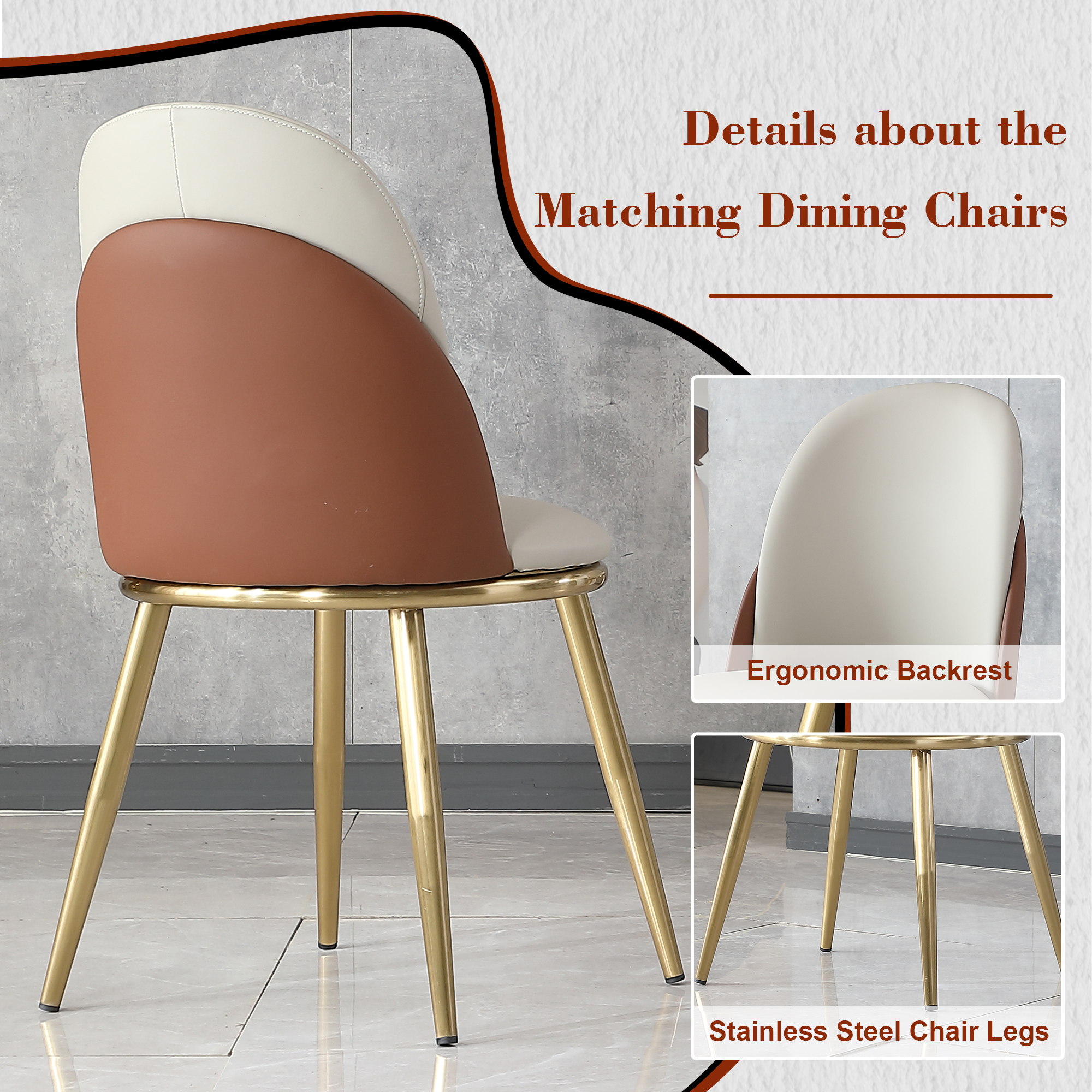 53" Round Dining Table Set with Lazy Susan - Sintered Stone Top & Gold Base, Modern 8-Person Kitchen Table