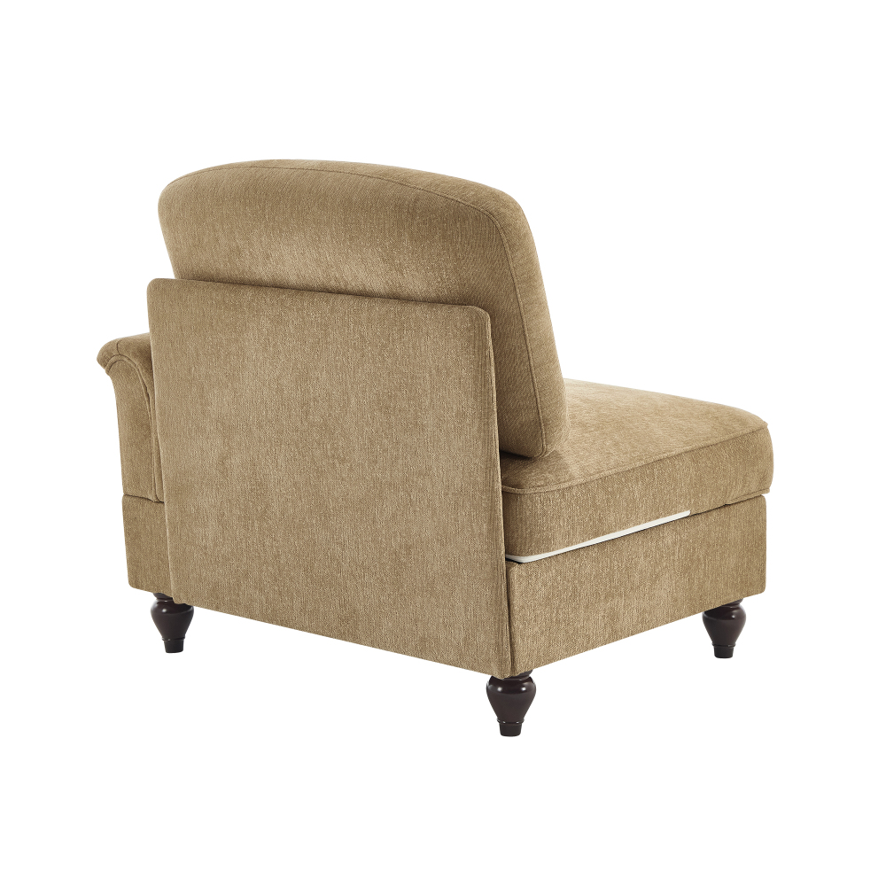 Elegant Light Coffee Chenille Armchair with Detachable Skirt & Spindle Legs - Transitional Style Living Room Accent Chair
