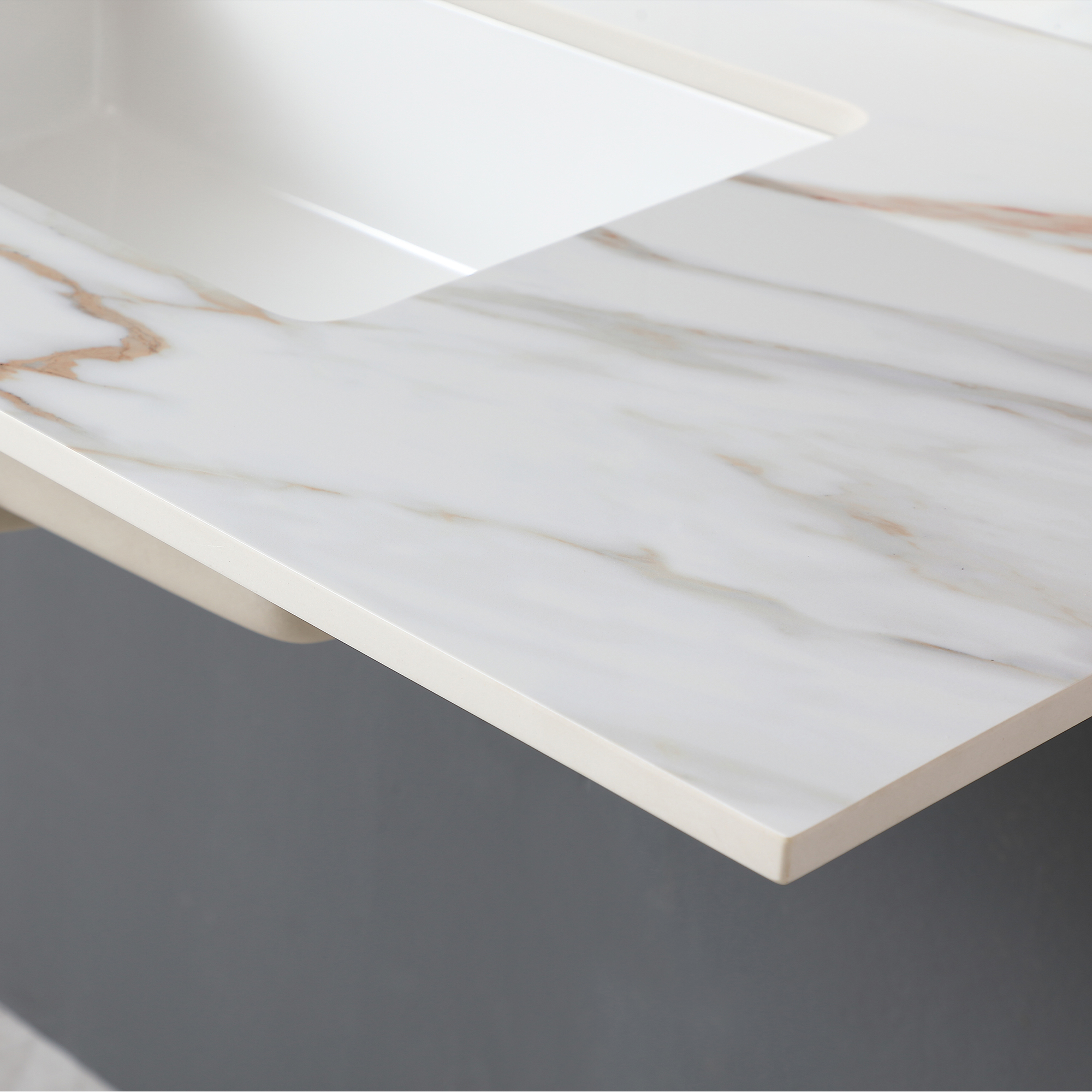 43 Inch Sintered Stone Vanity Top with Undermount Rectangular Sink, Carrara White Marble Bathroom Countertop with 4-Inch Backsplash & Pre-Drilled Faucet Holes