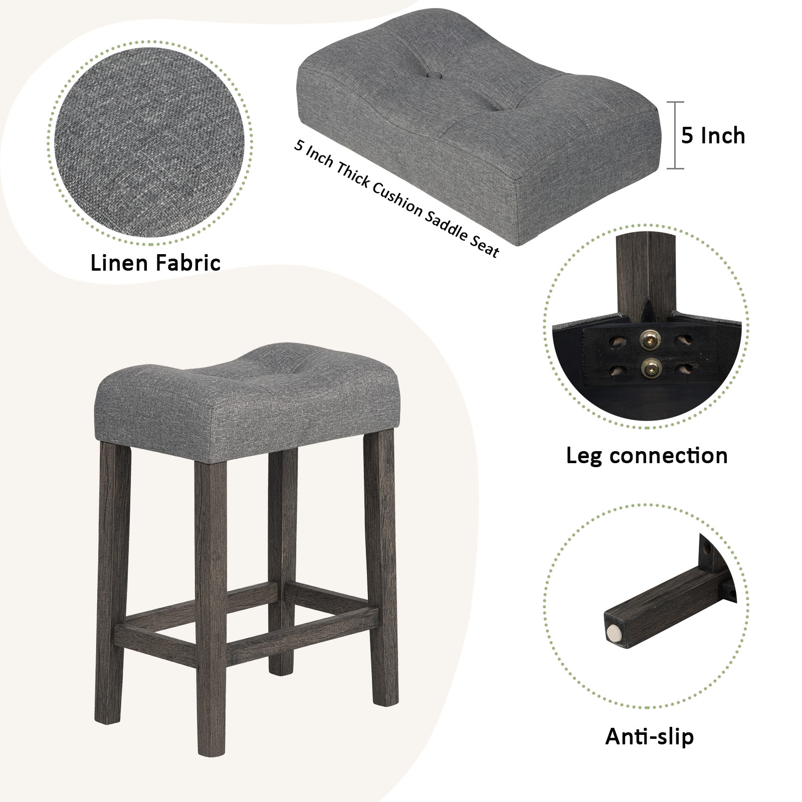 4-Piece Bar Table Set with Power Outlet & USB Ports, Dark Gray Dining Counter Height Pub Table and 3 Padded Stools for Kitchen, Living Room