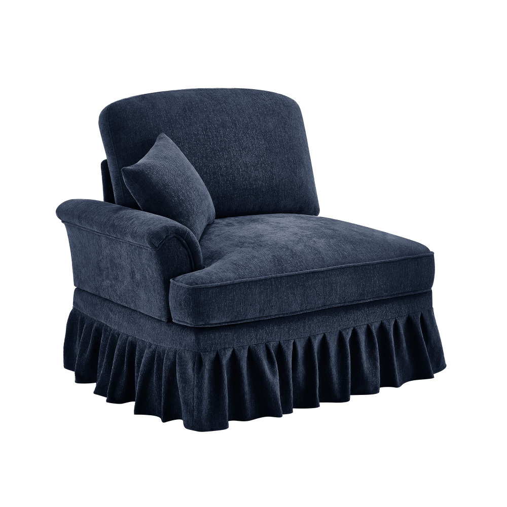 Velvet Chenille Slipcover Armchair with Detachable Skirt & Lumbar Pillow - Blue