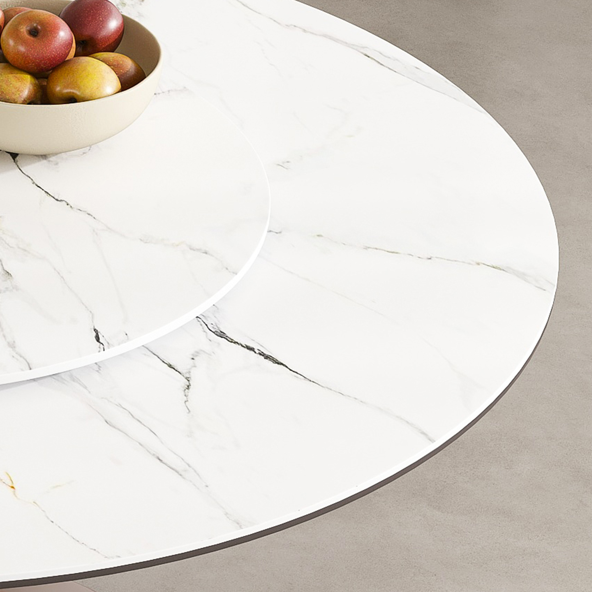 53" Round Sintered Stone Dining Table Set with Rotating Lazy Susan & 8 Modern Chairs - Scratch Resistant Luxury Kitchen Furniture