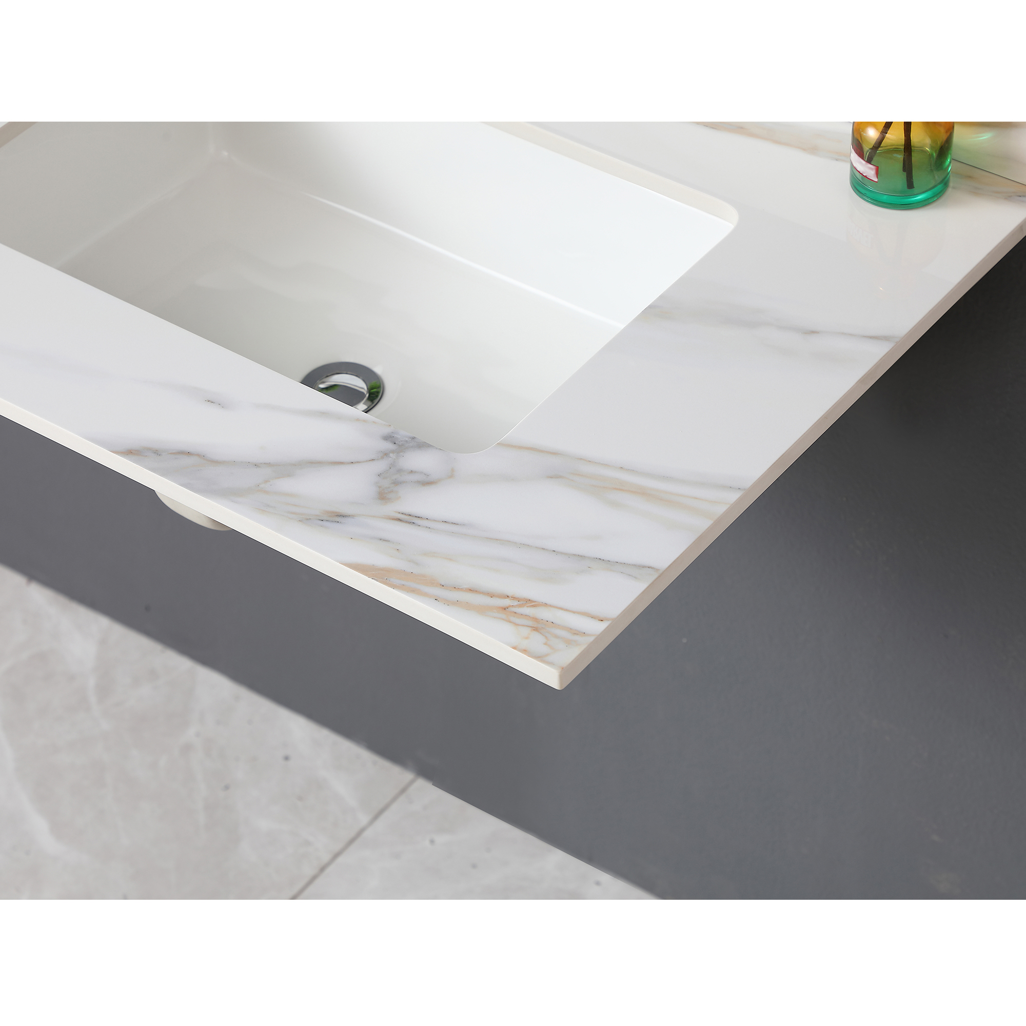 31" Sintered Stone Bathroom Vanity Top with Undermount Rectangular Sink - Carrara White Marble Countertop with 4" Backsplash