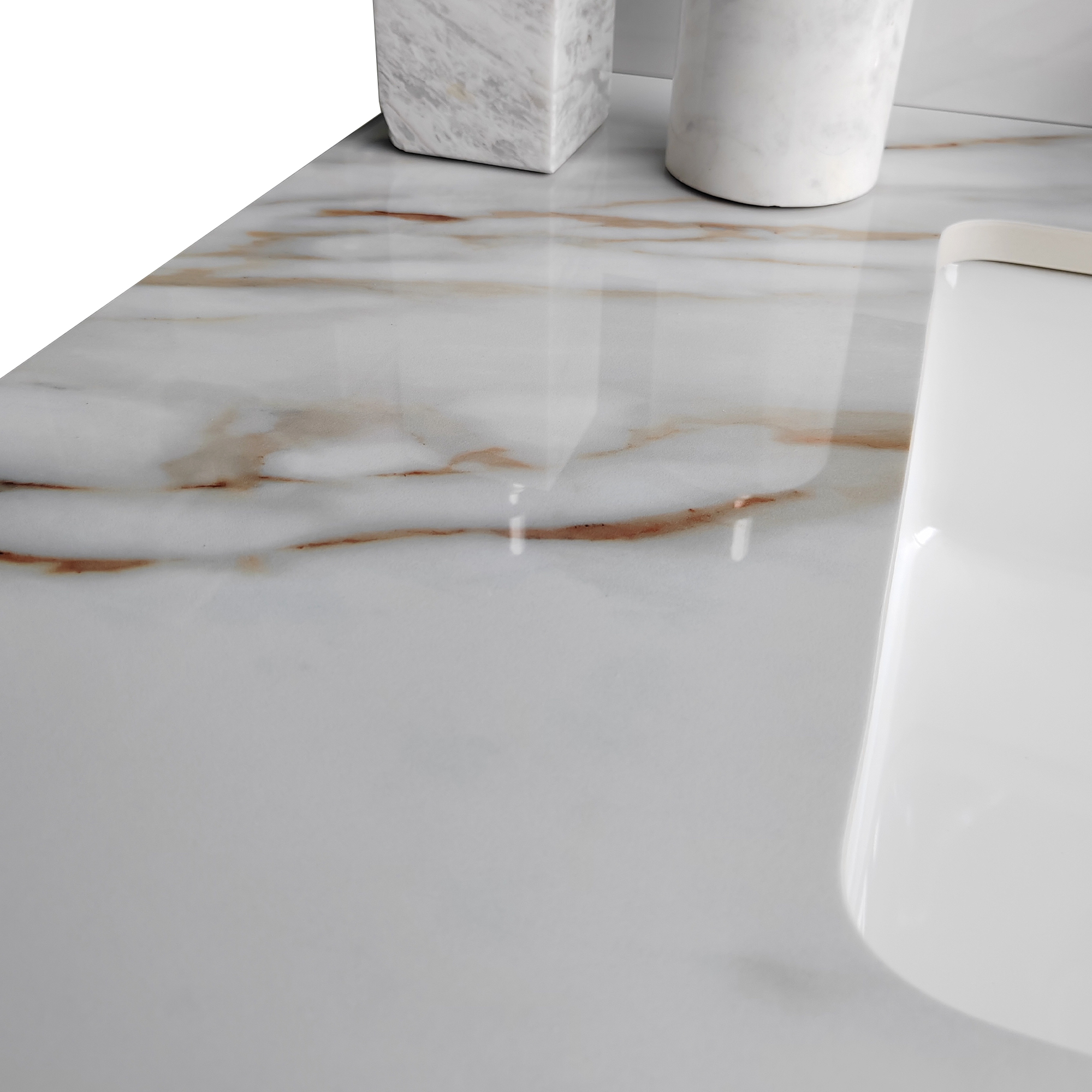 37" Sintered Stone Bathroom Vanity Top with Undermount Rectangular Sink - Carrara White Marble Countertop with 4" Backsplash