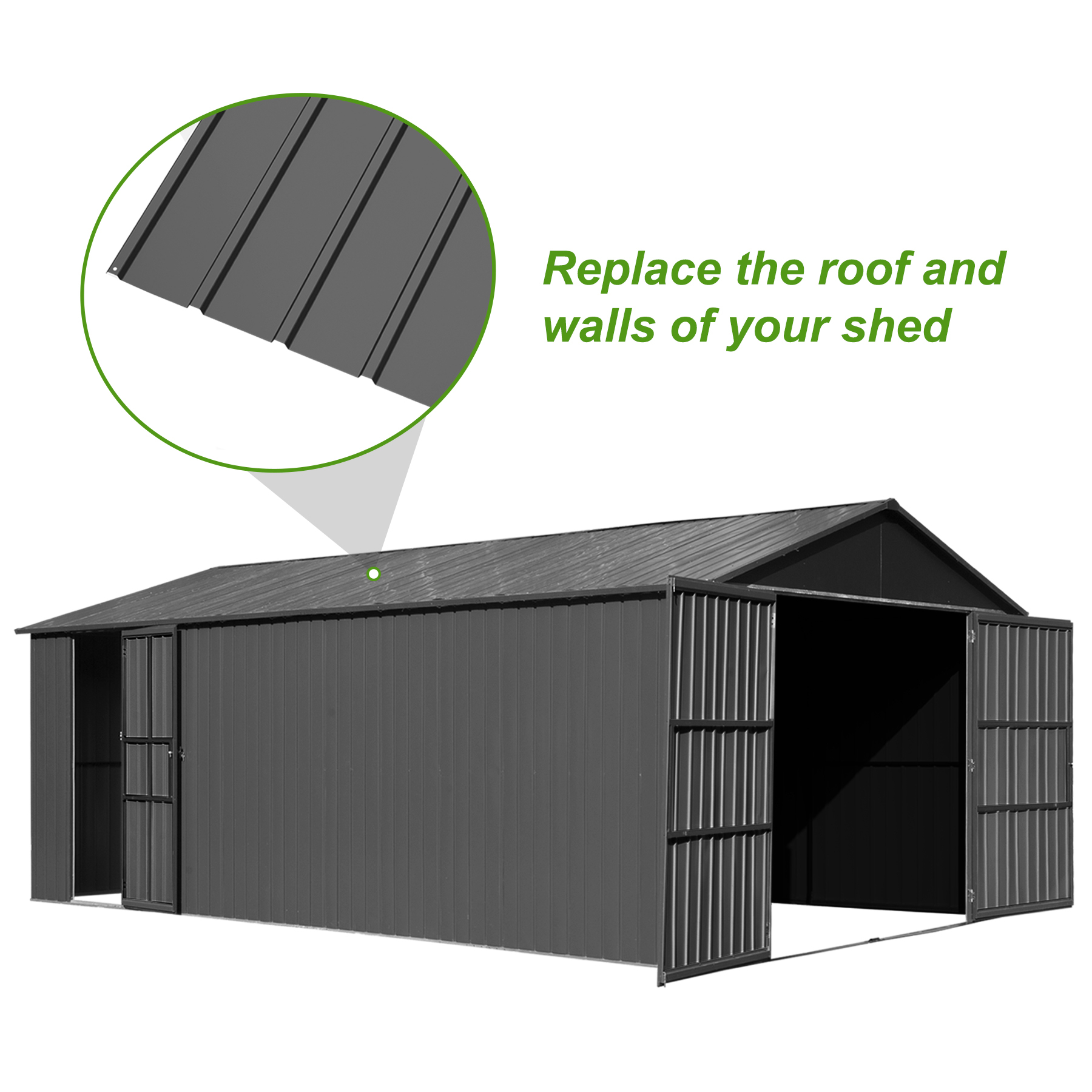 20-Piece Galvanized Metal Roofing Panels Kit - Corrugated Steel Siding Sheets for Shed, Pergola & Outdoor Storage